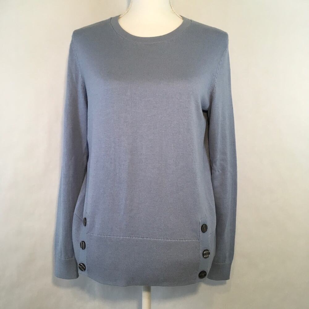 J. Jill Women's Sweater Size S Crewneck Button Detail Blue Long Sleeve Cotton